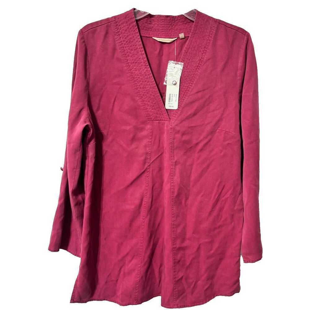 NWT Soft Surroundings Womens Tunic Blouse Berry Medium V Neck‎ Roll Tab Sleeve